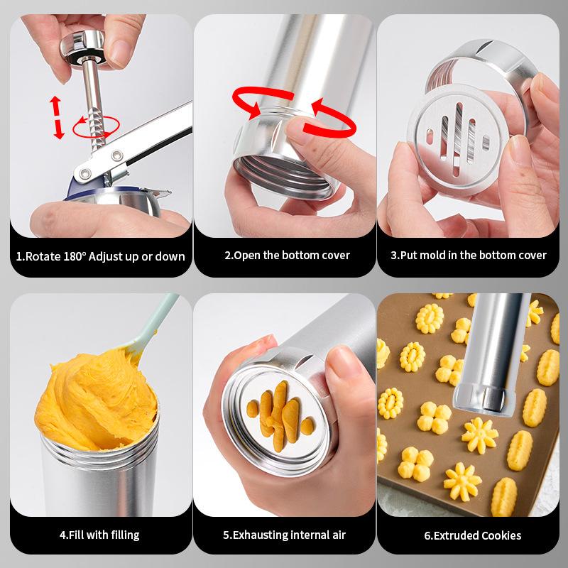 Cookies Mold Gun Baking Tools Aluminum Alloy Piping Nozzle 20 Pieces Solute Bean Squeezer Bag Set Baking