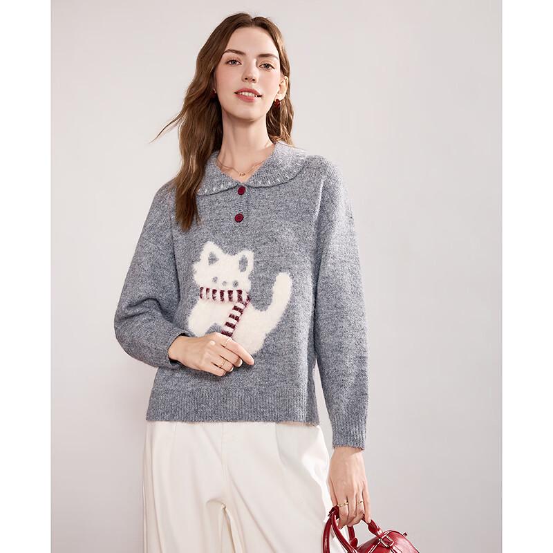Betu Women's Animal Pattern Turn-down Collar Knit Top