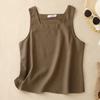 Women Square Neck Sleeveless Linen Cotton Blend Tank Top Camisole