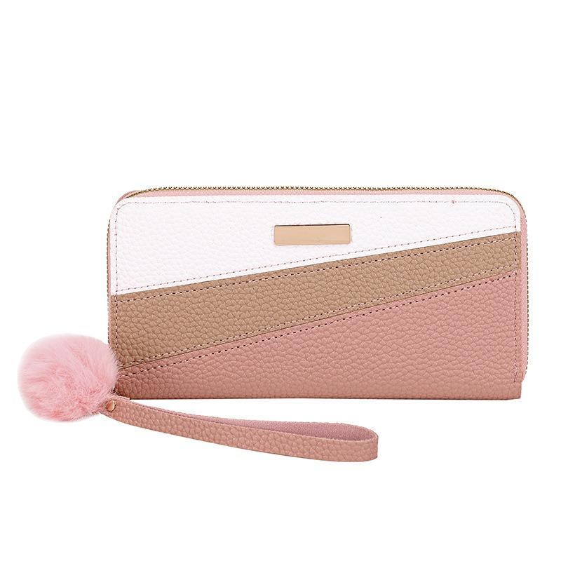 New iron sheet lychee pattern contrasting color long single pull wallet cute high value change bag