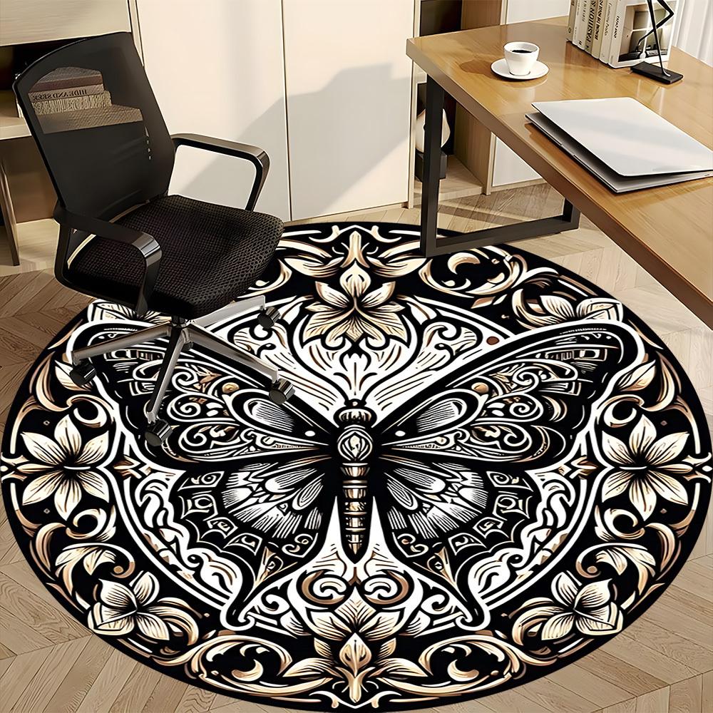 1pc Butterfly Ornament Carpet, Round Non Slip Durable Large Size Office Carpet, Suitable for Office