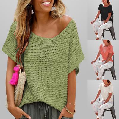 Summer Fashion Commuter Round Neck Solid Color Knit Sweater Loose Short Sleeve Women's Tops