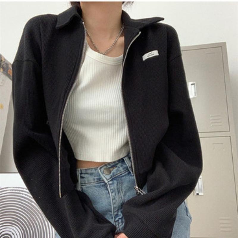 

Кардиган на молнии Топ Спортивная одежда Тонкая куртка Весна и осень Новый Горячая девушка Короткий стиль Маленькая женская одежда XL чёрный