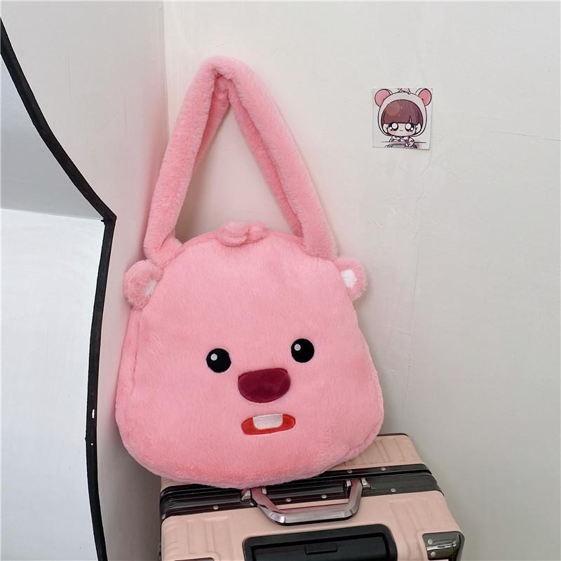 Cute plush messenger bag shoulder bag women's pink cute little beaver doll sweet versatile bag