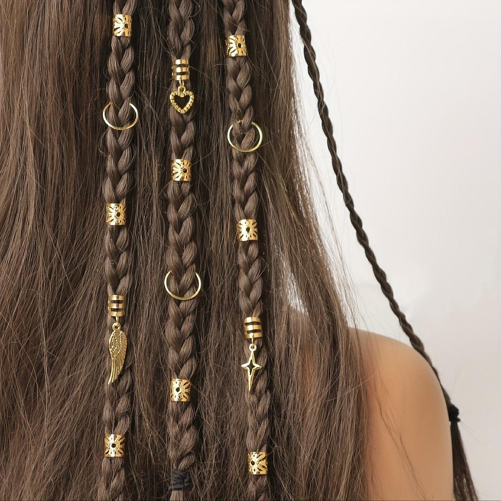 70/35pc Alloy Braid Hair Ring Dreadlock Loc Hair Jewelry Golden Braiding Cuffs Charms for Braids Hippie Hair Styling Accessories
