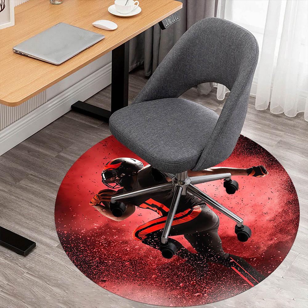 1pc Football Player Pattern Office Round Rugs, Under Chair Round Rugs for Living Room, Bedroom, Bathroom Decoration Carpet 091883