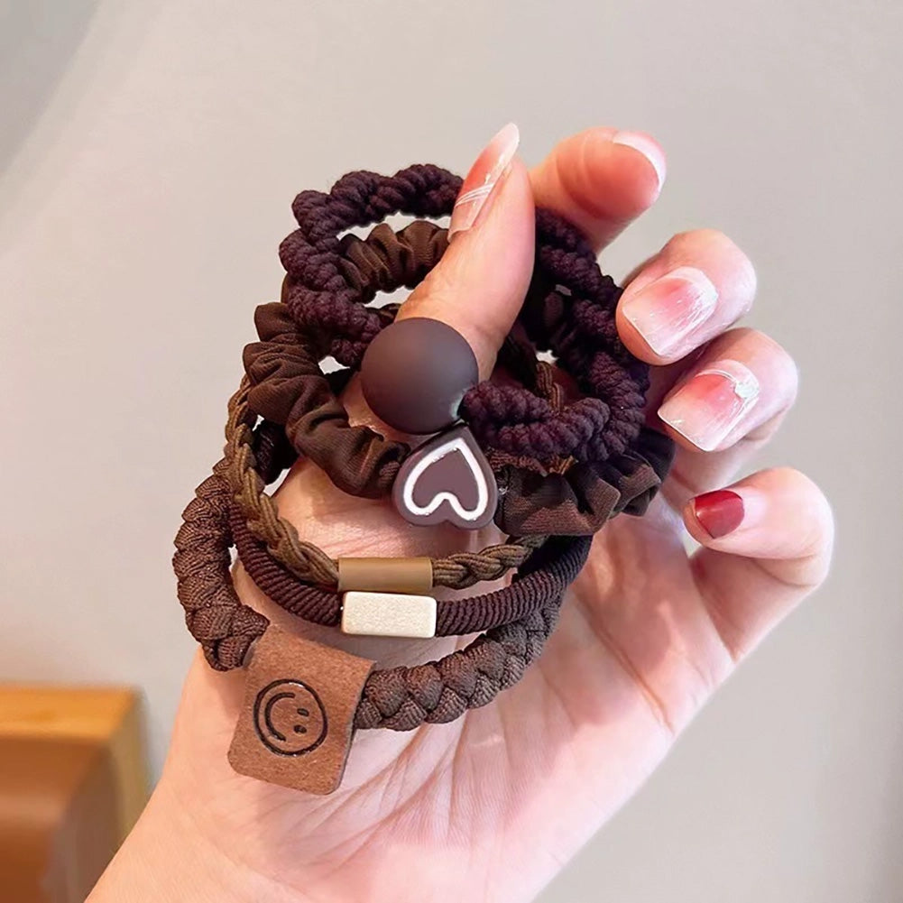 5pcs/set Simple Mixed Style Hair Tie Highly Elastic Durable Versatile Rubber Band Headwear Hair Accessory for Women