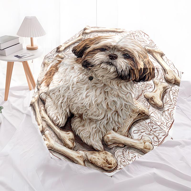 1 PC Automatic Folding Umbrella - Shih Tzu Pattern, Portable & Foldable Design with 8 Ribs, Christmas Birthday Gifts