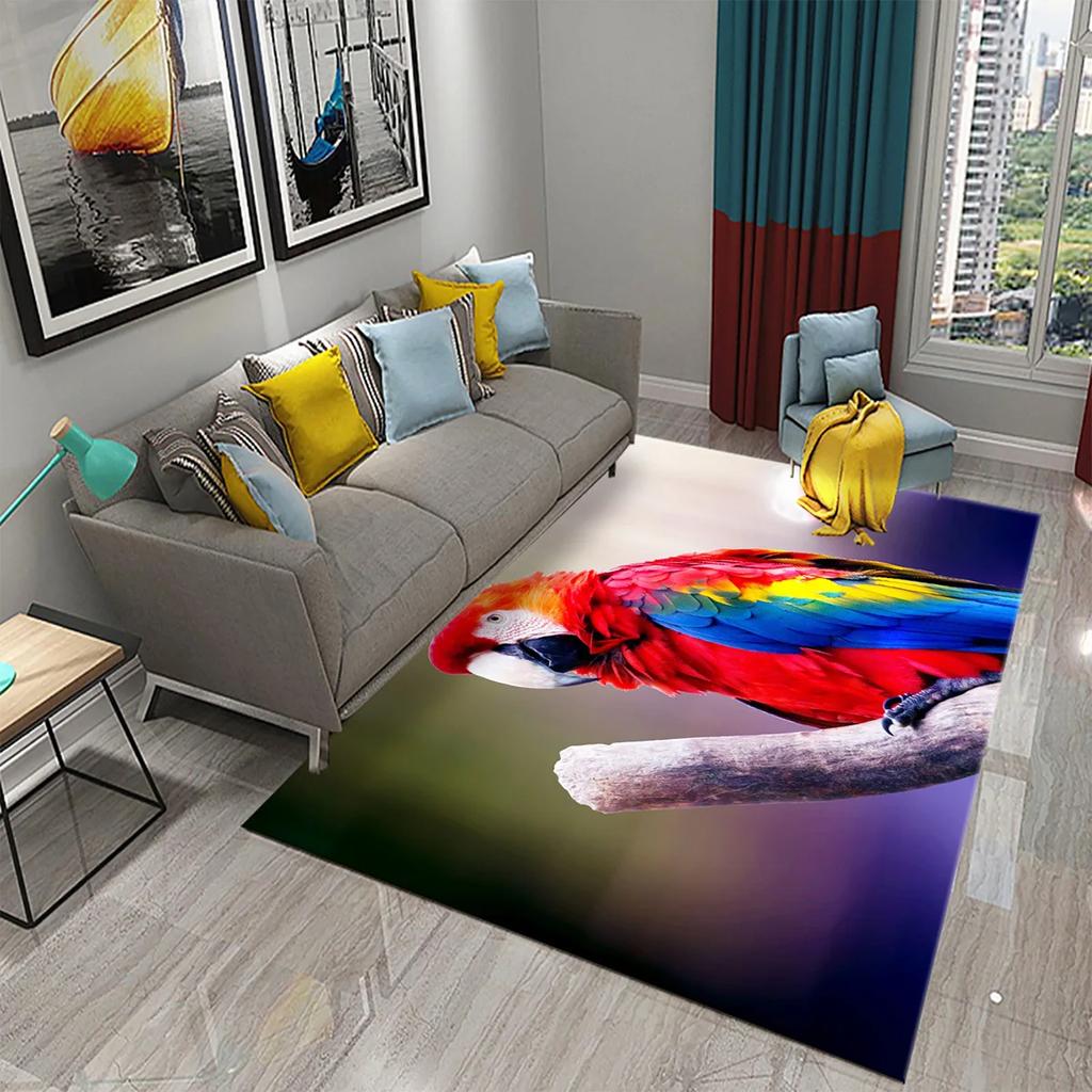 Colorful Parrot Carpet Animal Flower Rugs Kitchen Bathroom Entrance Non-Slip Carpet Bedroom Living Room Sofa Chair Decor Rugs