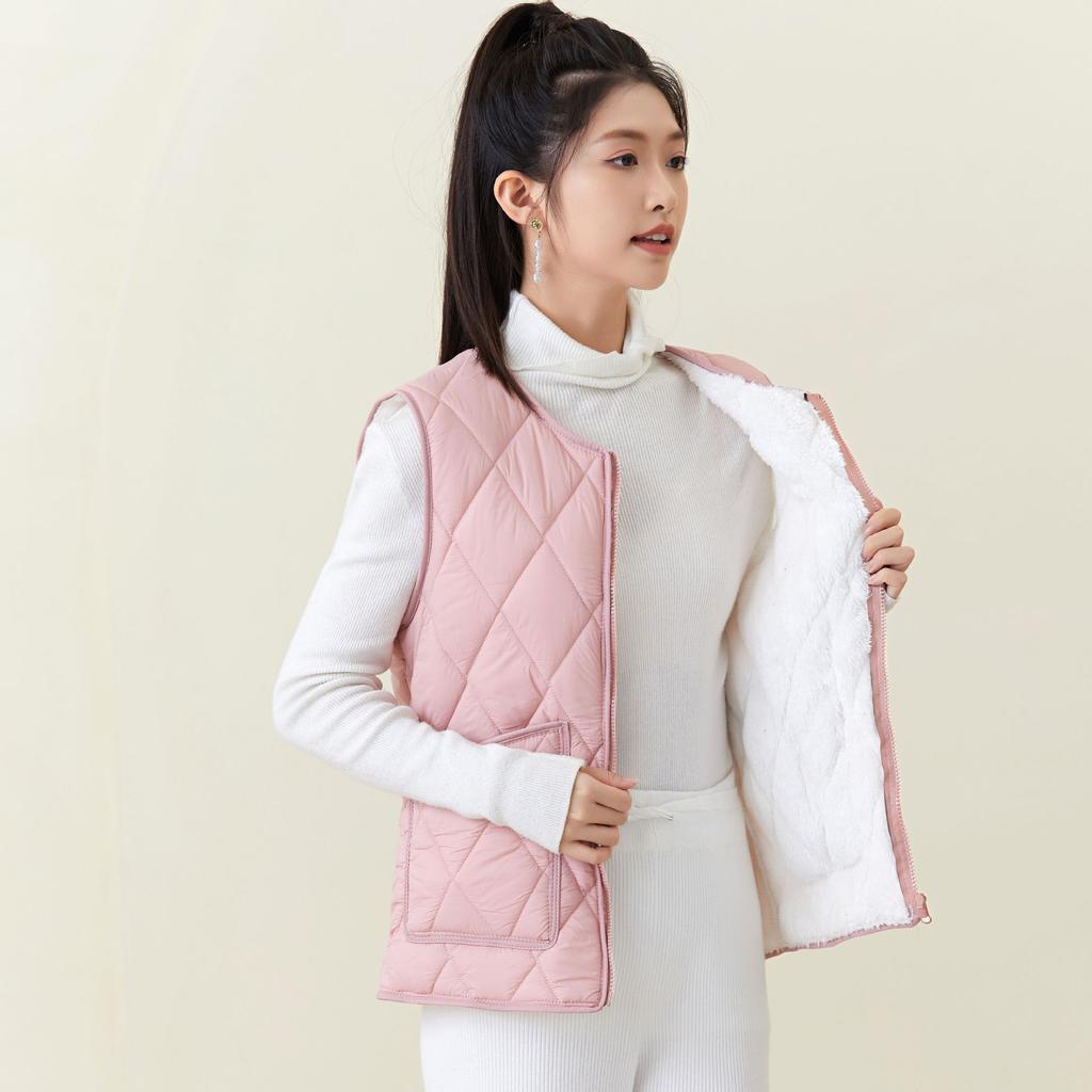 Autumn and Winter Women's Winter Down Cotton Padded Lightweight Double-sided Warm Zipper Home Female Cotton Vests Fashionable and Warm