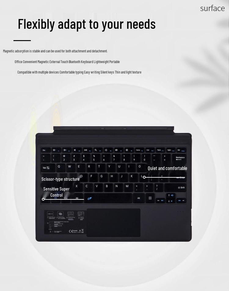 Microsoft Surface Pro Series Thin Light Bluetooth Magnetic Keyboard with Colorful Backlight