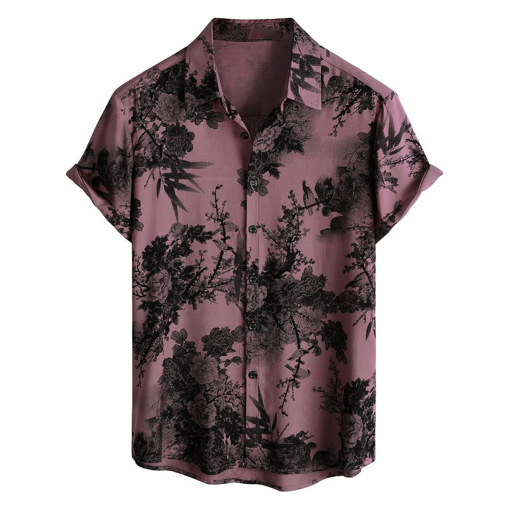 Men's Short Sleeved Shirt, Daily Fashion Printed Button Top, Chest Pocket Cardigan