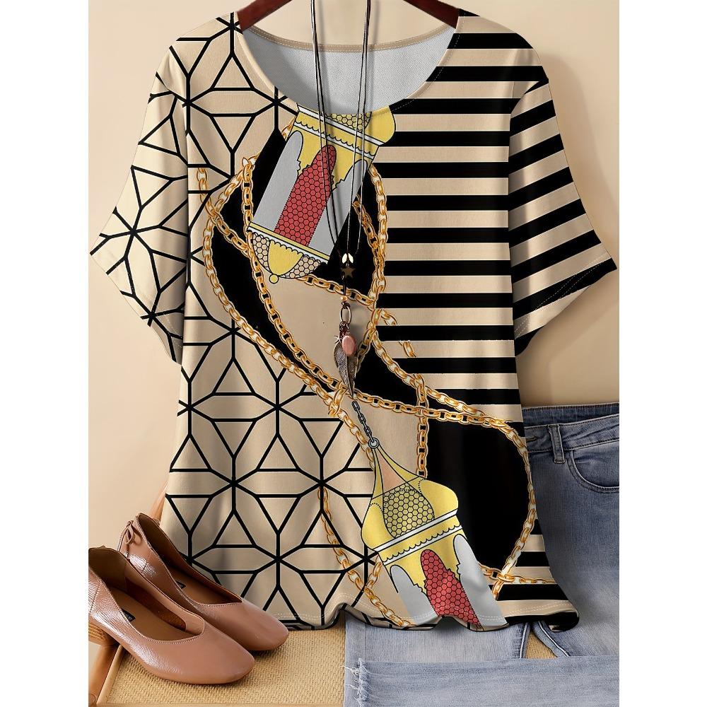 Flower Summer New Print Short Sleeved Round Neck T-shirt Women Comfortable Fashionable Casual T-shirt