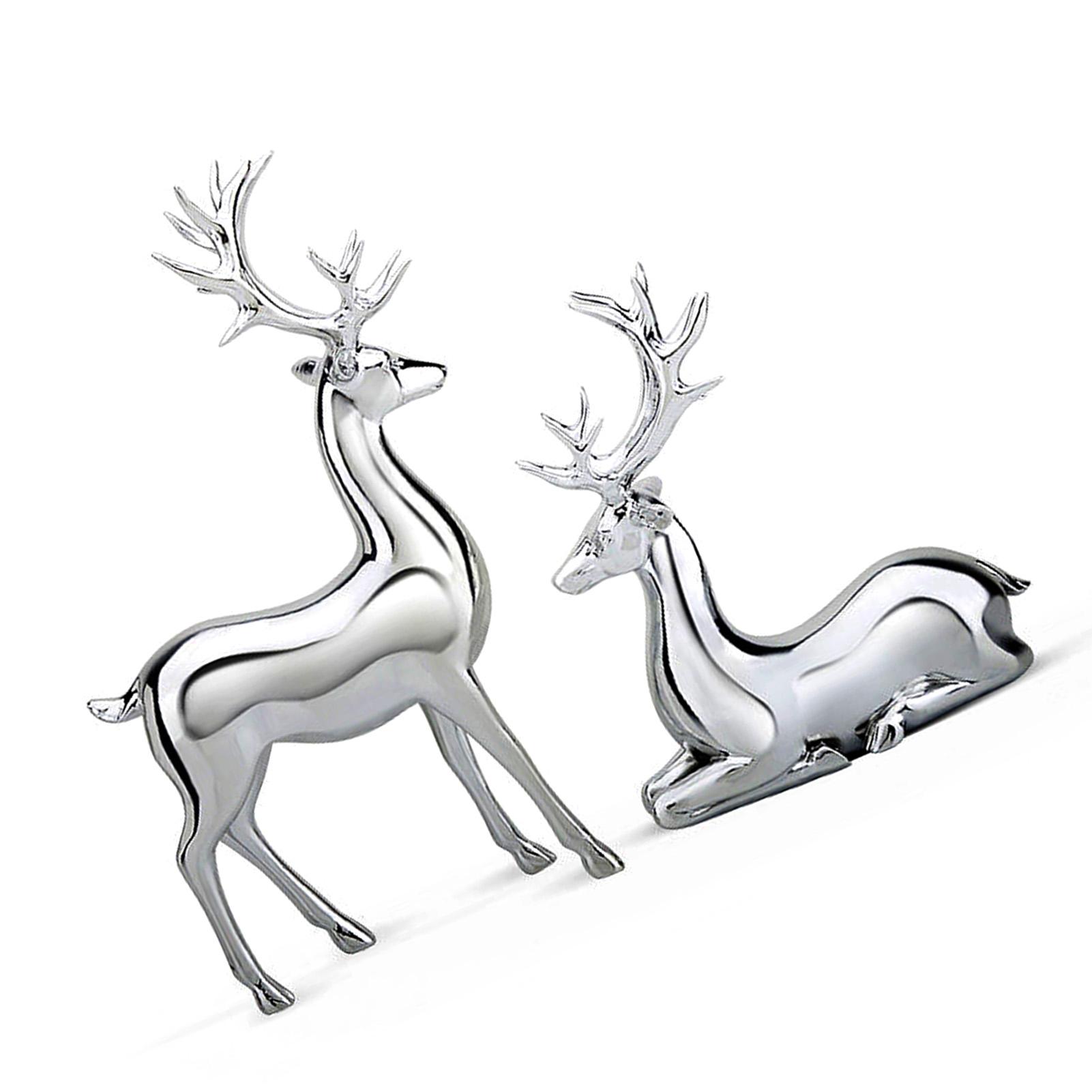 

1 пара фигурок оленей Домашний декор Настольная стоящая коленопреклоненная поза Статуэтка Европейский стиль смола серебряный