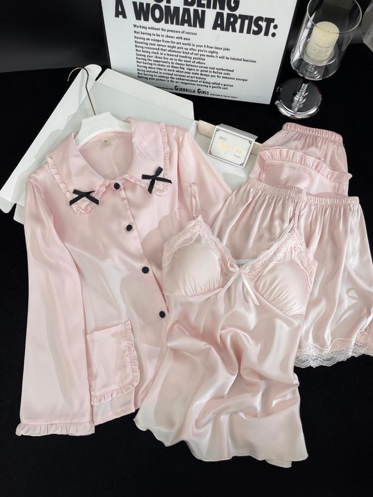 2026 Sternzeichen Neujahr Eis Seide Damen Prinzessin Pyjama Set mit Brustpolstern - Hochwertige Hauskleidung