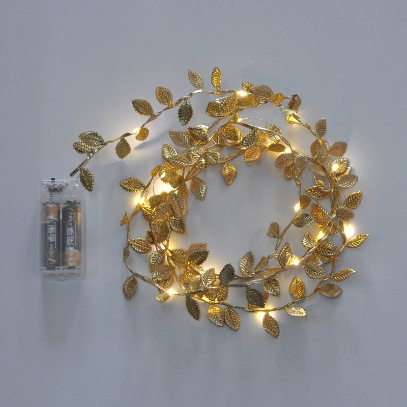 LED Gold Leaf Vine String Lights - Battery Powered Christmas Decoration