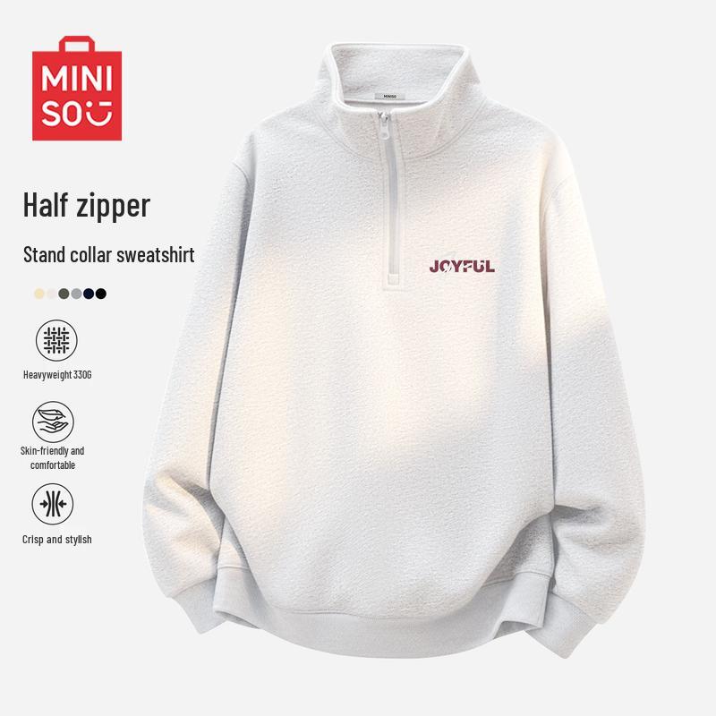 MINISO Men's Spring 2026 Fashion Half-Zip Stand-Collar Pullover Sweatshirt