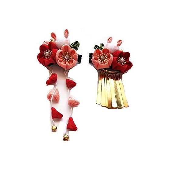 Bethany Home Tsumami Zaiku Hair Accessories - Set of 2, Rabbit & Flower, Pink, Cute Clip for Japanese Traditional Wear, Coming-of-Age Ceremony,