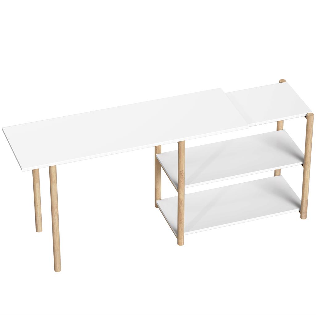Folding Desk, Computer Desk, Storage Shelves, Bamboo Frame, White and Oak