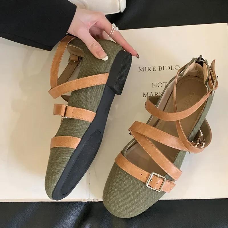 Fashion Belt Buckle Flat Mary Jane Shoes Women Fashion Design Footwear Female Cross-tied Soft Sole Comfort Ballet Shoes Zapatos De Mujer