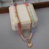 Layered Necklace for Women Heart Pendant Colorful Acrylic Beaded Choker Summer Beach Boho Accessory