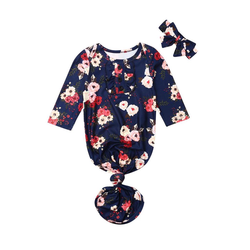Flower Baby Girl Swaddle Wrap Blanket Sleeping Bag+Headband Set 0-12M