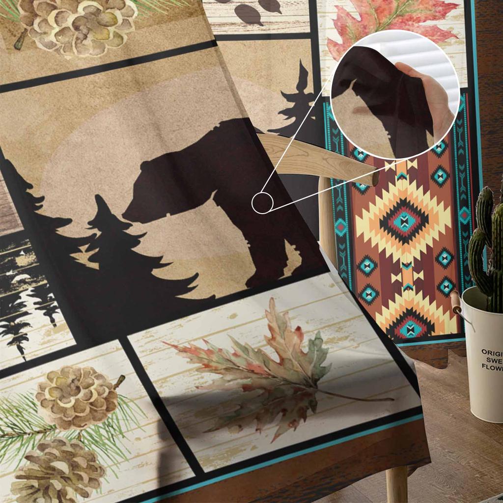 Forest Bear Deer Maple Leaf Pine Fruit Bohemian Vintage Sheer Curtains for Kids Living Room Voile Window Curtains Tulle Drapes