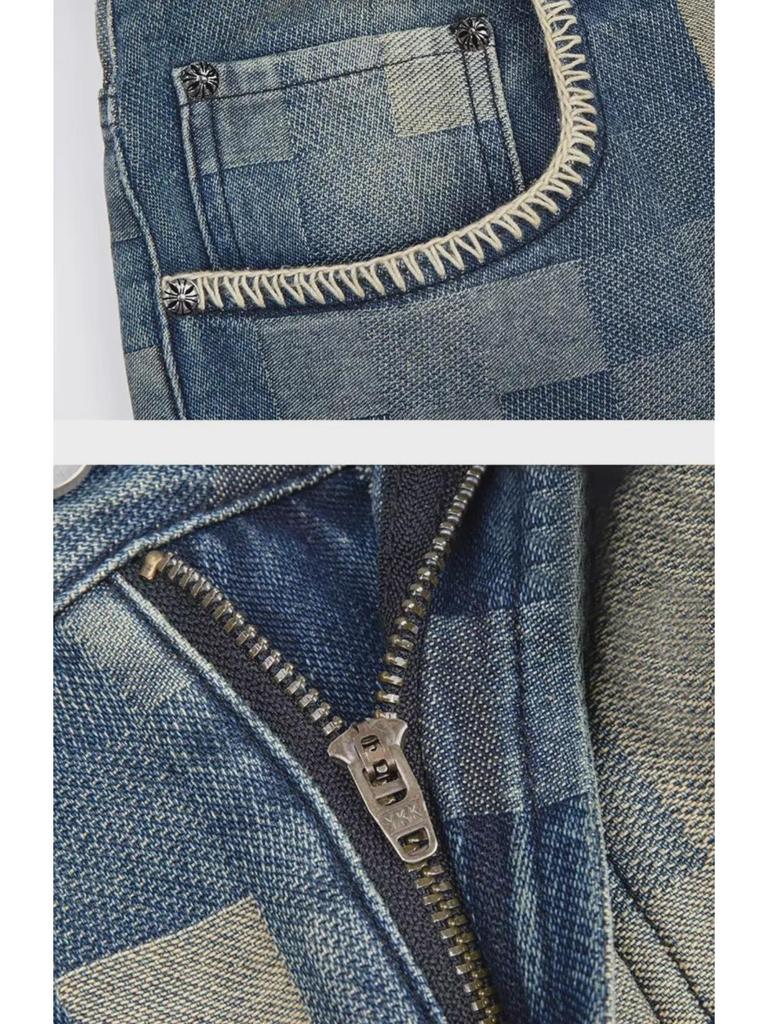 Herren-Jeans mit weitem Bein und Mosaik-Schachbrettmuster im Herbst