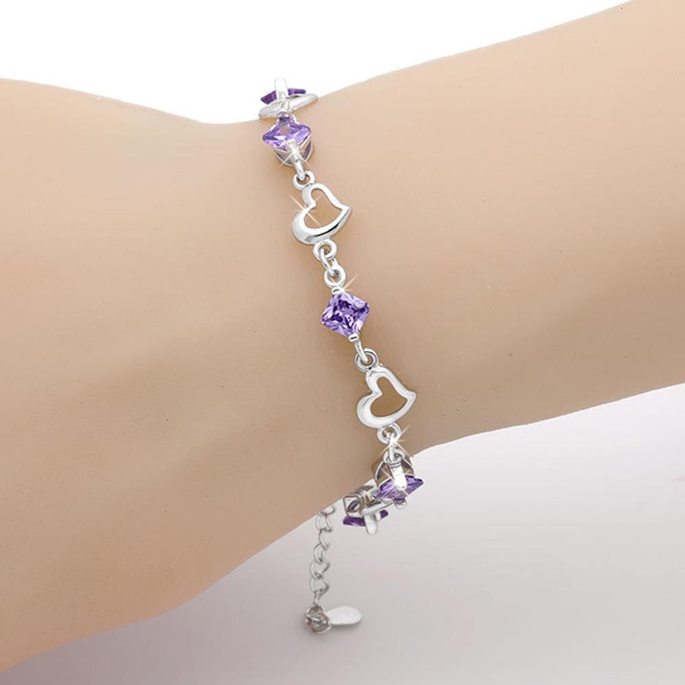 925 Sterling Silver Light Luxury Fashion Love Purple Zircon Bracelet Birthday Anniversary Party Gift