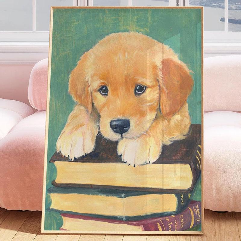 1pc Funny Lovely Dog Wall Art Print Retro Cute Dog Illustration Bathroom Living Room Bedroom Kitchen Decor