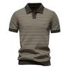 AIOPESON Men Knitted Strip Polo Shirt V Neck Short Sleeve Summer Knitwear Breathable Top Polo Men