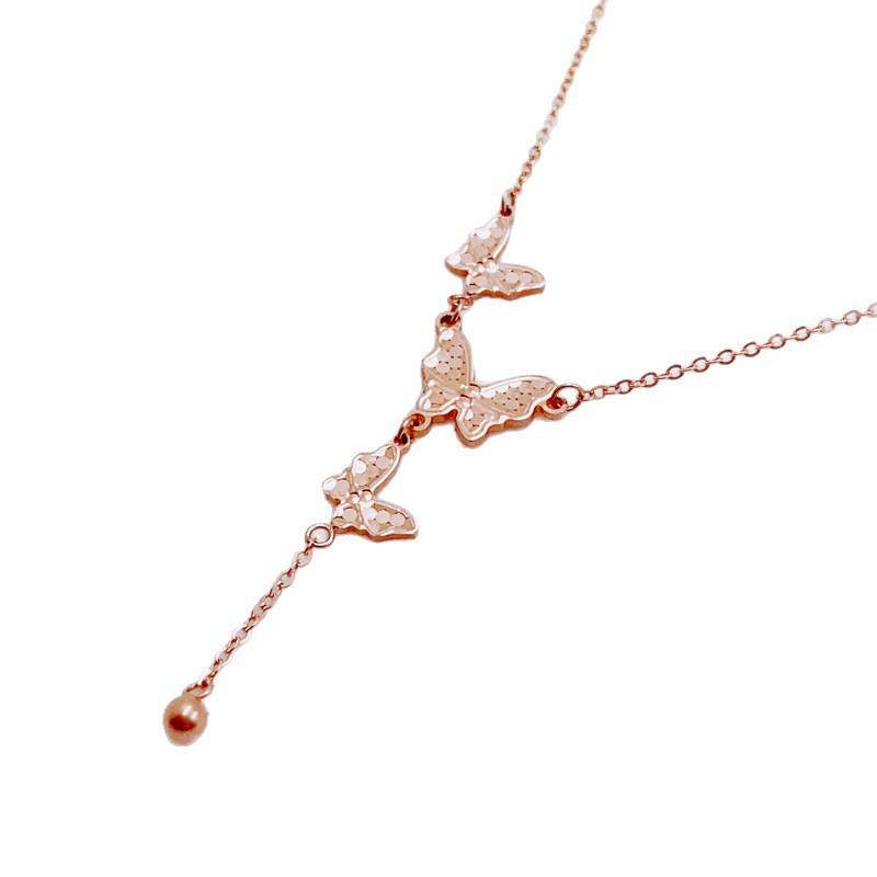 Purple Gold Super Flash Dragon Scale Butterfly Necklace Fashion Plated Rose Gold Fringed Bead Necklace