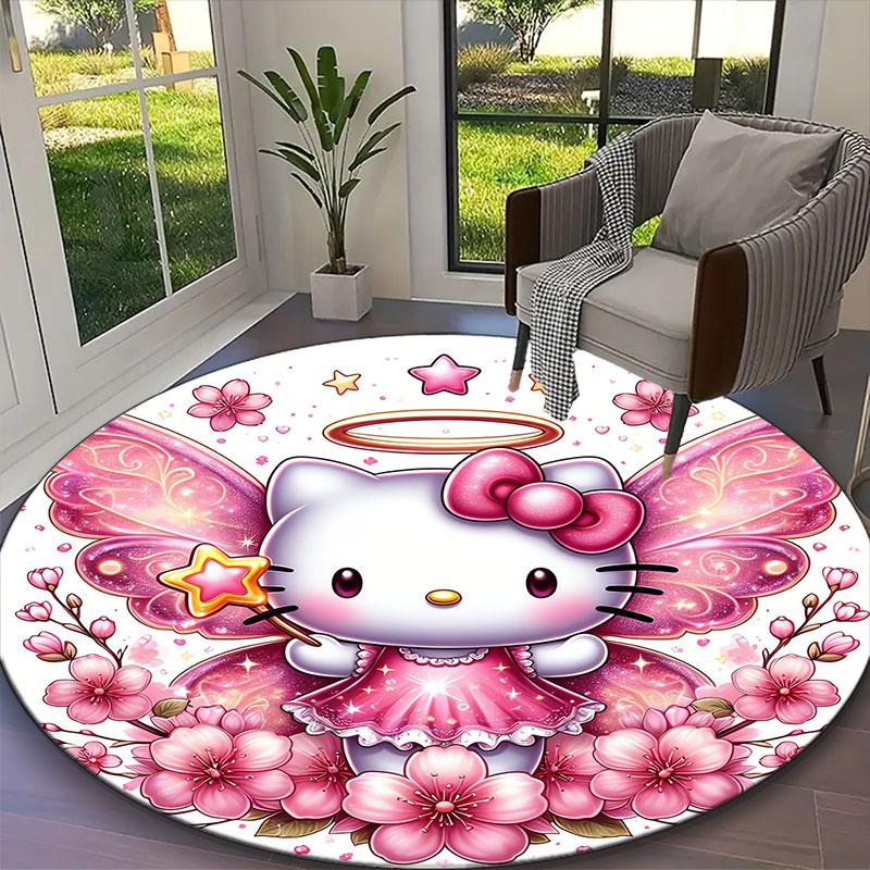 1pc Hello Kitty Rug, Comfortable Printed Home Round Carpet, Cozy Office Chair Rug