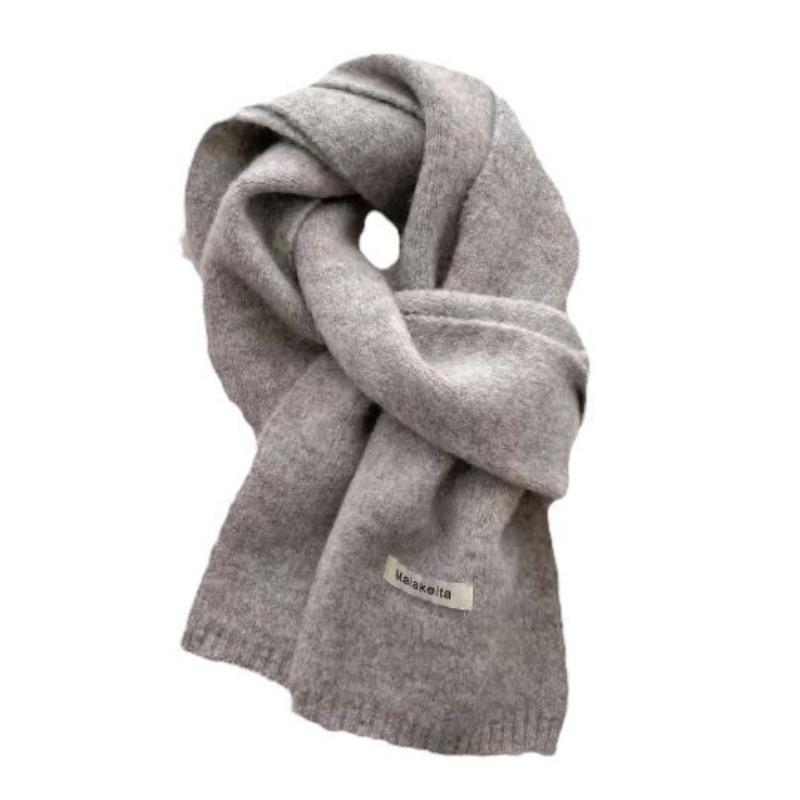 Korean Style Solid Color Wool Knitted Scarf for Women Autumn and Winter New Versatile Student Couple Warm Small Scarf