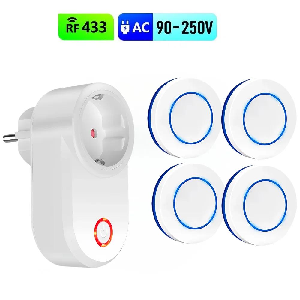 AC 220V 15A Wireless Remote Control Electrical Socket Switch 433mhz Rf Outlet EU Plug Round Transmitter for LED Home Appliance