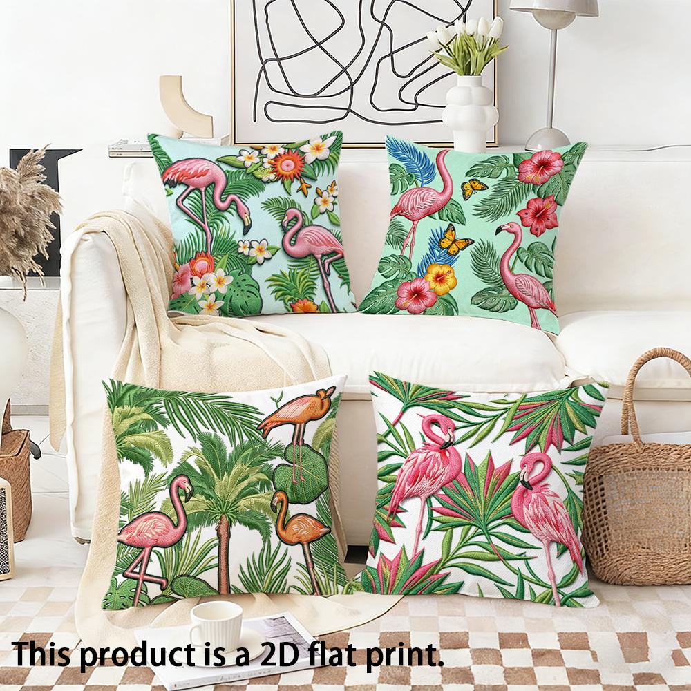 pc Tropical Flamingo Doublesided Printed pillow cover Short plush Suitable living rooms bedrooms sofas throw cushion cover
