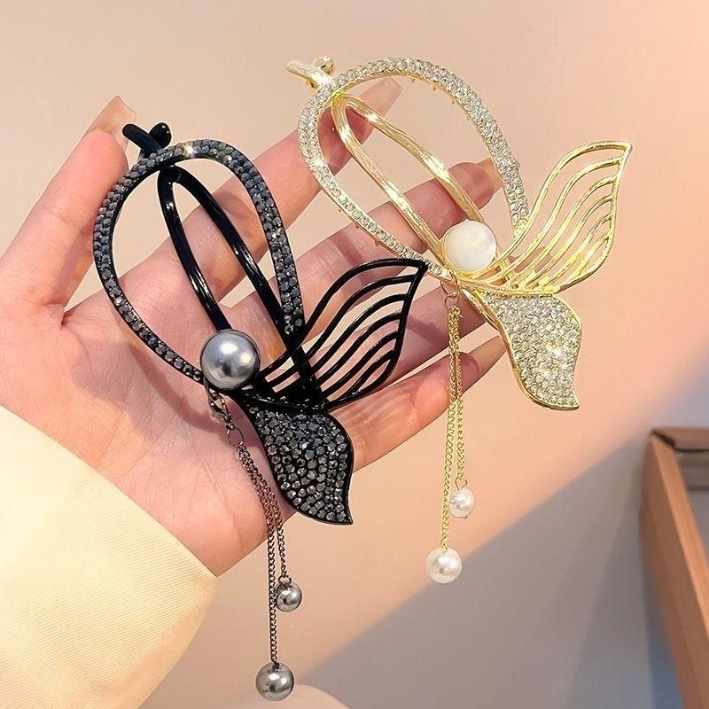 Metal Gold And Black Color Hair Clip Tassel Fixing Artifact Twist Clip Word Clip Light Luxury Horizontal Clip Hair Accessories