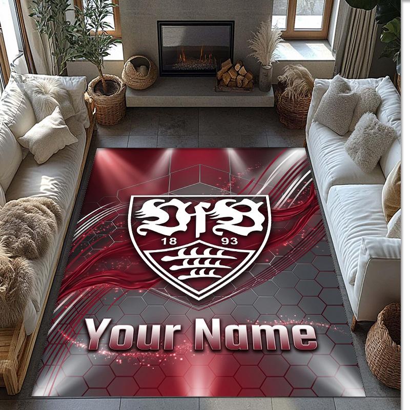 Tapis en Velours Cristal Imprimé VfB Stuttgart FC Tapis en Velours Cristal Antidérapant Pour Canapé Chambre Décoration Intérieure Maison