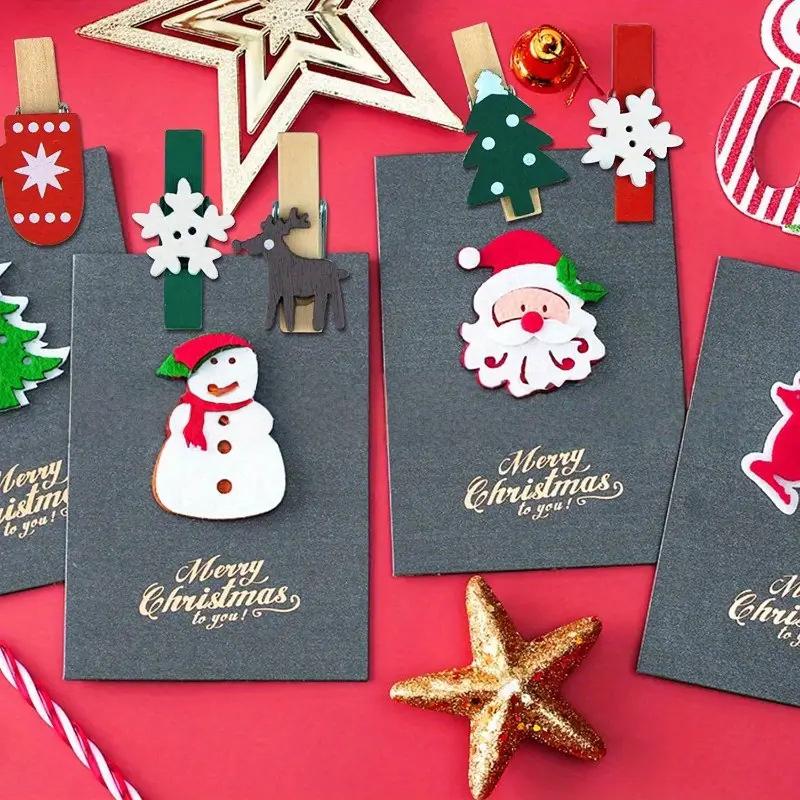 100/50pcs Xmas Wooden Clips Random Style Christmas Tree Photo Clip Pendant Elk Gloves Snowflake Modeling Clip DIY New Year Decor