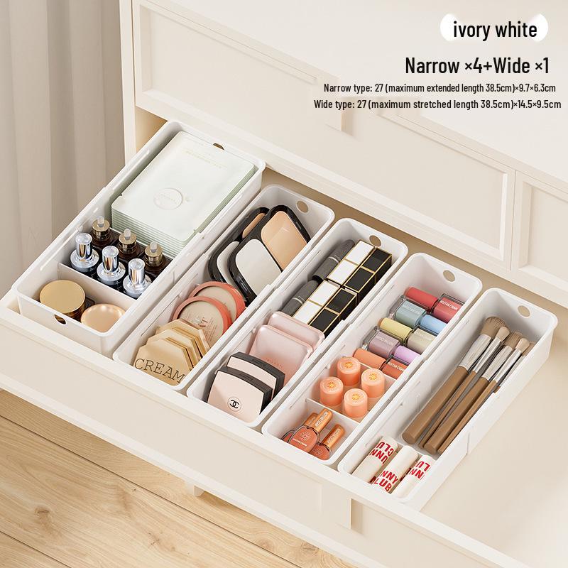 Telescopic Drawer Organizer with Built-in Compartments for Cosmetics and Lipstick