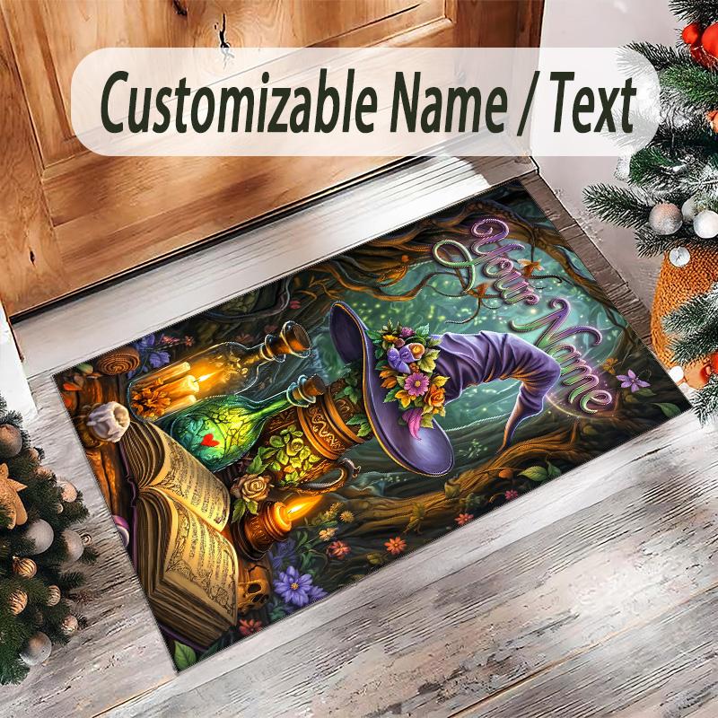 Witchcraft Theme Crystal Velvet Rug Personalized Custom Name Text Soft Floor Mat Home Decor