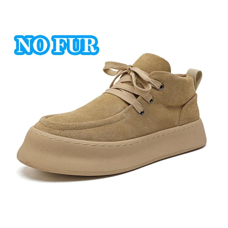 Genuine Leather Men's Casual Boots Designer Ankle Boots Handmade Sewing Male Walking Shoes Warm Plush Fur Winter Boots