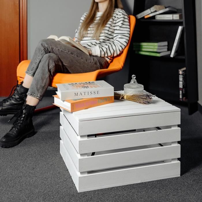 Coffre De Rangement - CREATIVE DECO - 50 X 40 X 30 Cm - Bois Massif - Style Vintage - Livré Monté