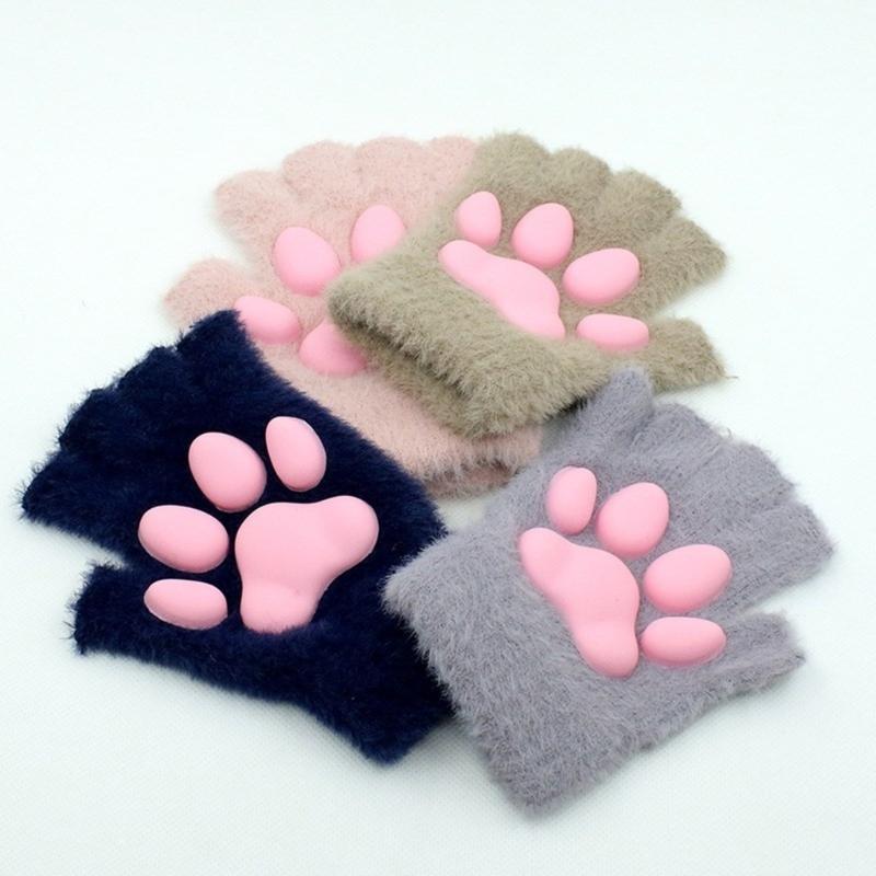 Adult Teens Halloween Gloves Cosplay Mittens Fingerless Gloves Cartoon Cat Paw Shape Mittens Carnivals Party Supplies