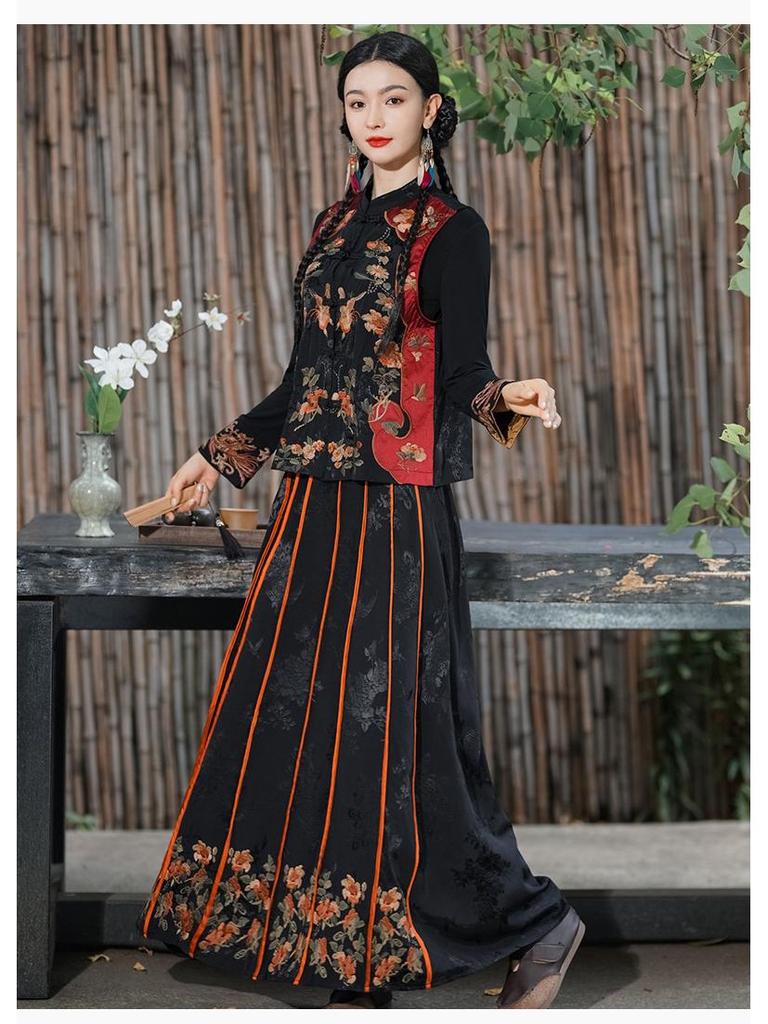 Ethnisch Stil Damen Bestickte Stehkragen Froschknopf Weste