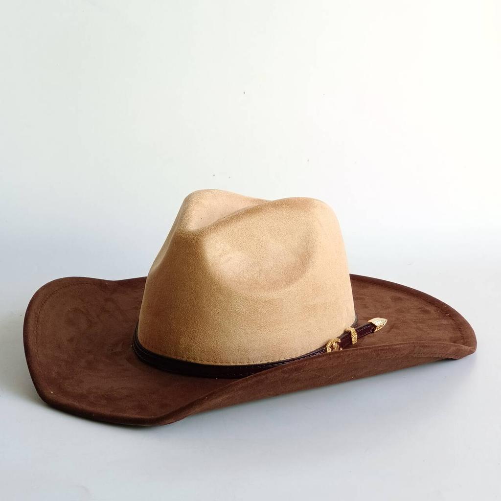 Western Cowboy Style Suede Patchwork Wide-brimmed Hat Parties Riding and Mexican-style Panama Hats Chapéu