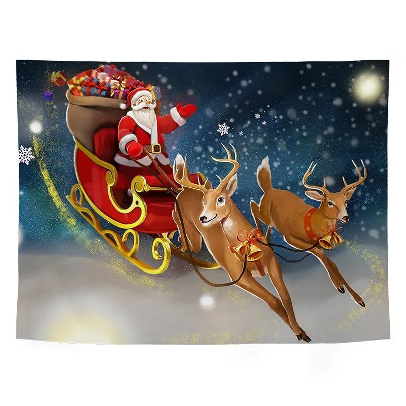 Cartoon Santa Claus Pattern Tapestry Home Bedroom Living Room Wall Decoration Christmas Theme Tapestry