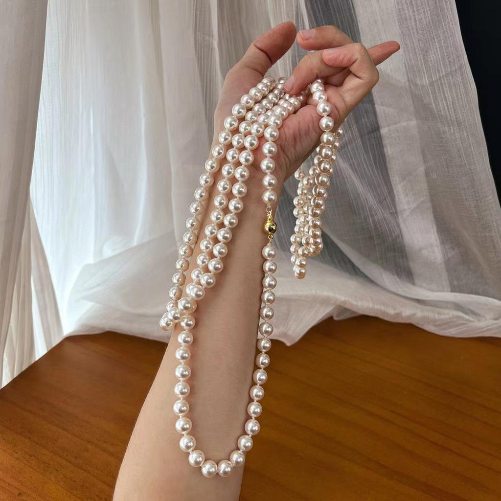 Retro French Shijia Pearl Necklace, A Variety Of Ways To Wear It, Small Fragrance Temperament, High-End Versatile Sweater Chain