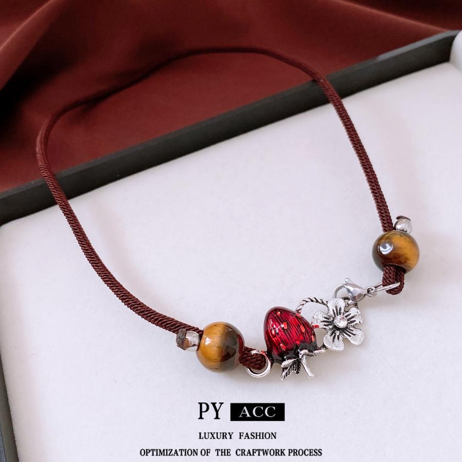 Old Glazed Bodhi Necklace Women's Retro Style Accessories Clavicle Chain Braided Rope Pendant