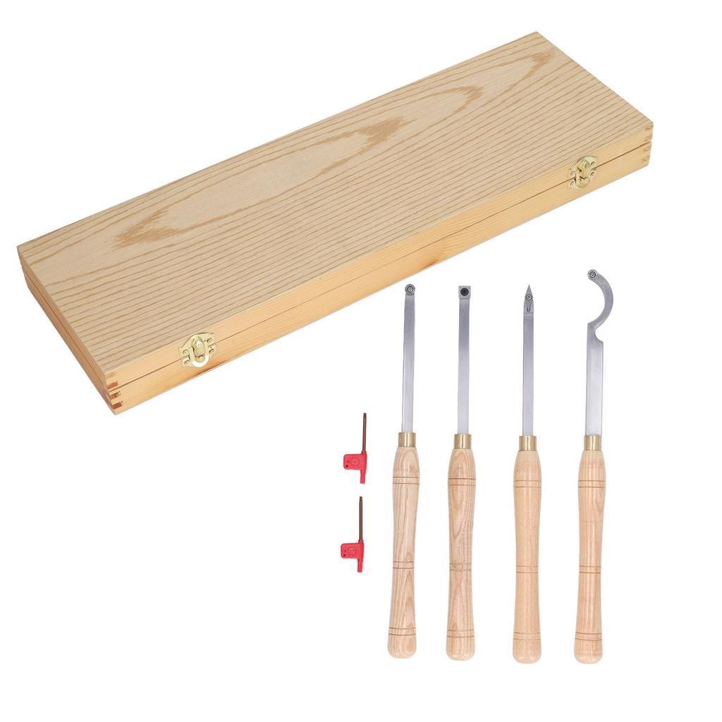 4PCS Lathe Turning Tool Set Removable Wooden Handle Incisive Hard Alloy Steel Lathe Tool for